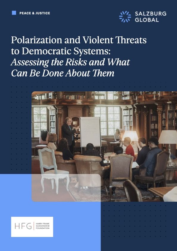 Polarization and Violent Threats to Democratic Systems report cover, Salzburg Global and HFG