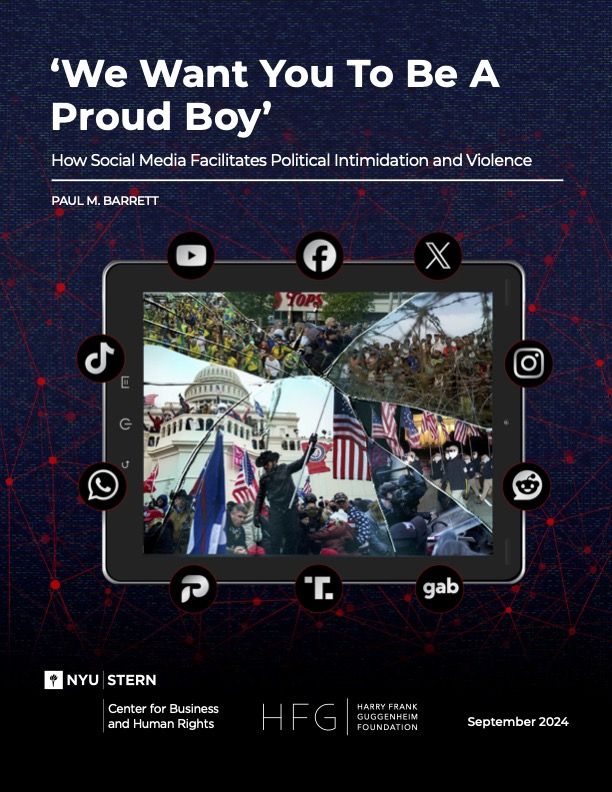 We Want You To Be A Proud Boy report cover, by Paul M. Barrett, NYU Stern and HFG